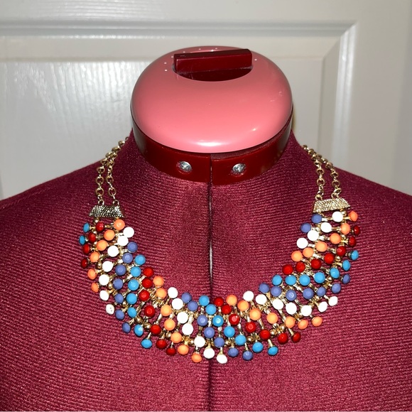 Egyptian Revival Bib Collar Necklace Opaque Multi Colour Stone Pin Cushion - Picture 10 of 15